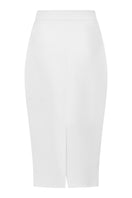 Lili Blanc classic midi length pencil skirt displayed from the back view, showcasing its fitted silhouette and sleek design.