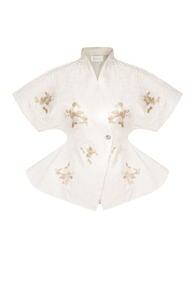 Sean Sheila Signature Embroidered Kimono top with intricate embroidery and flowing fabric, front view.
