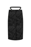 Black pencil skirt with stencil detail by Sean Sheila, featuring a sleek midi design and stylish pattern on the front.