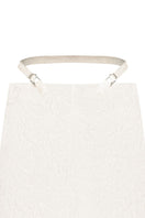 White midi pencil skirt with stencil detail by Sean Sheila, showcasing a fitted silhouette and stylish graphic accents.