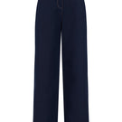 Lili Blanc tailored straight-leg denim trousers with front view, showing classic blue denim fabric and clean stitching.