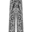 Lili Blanc sequin high-waist trousers, stylish pants with shimmering sequin fabric, front view showing tailored fit and high-rise design.