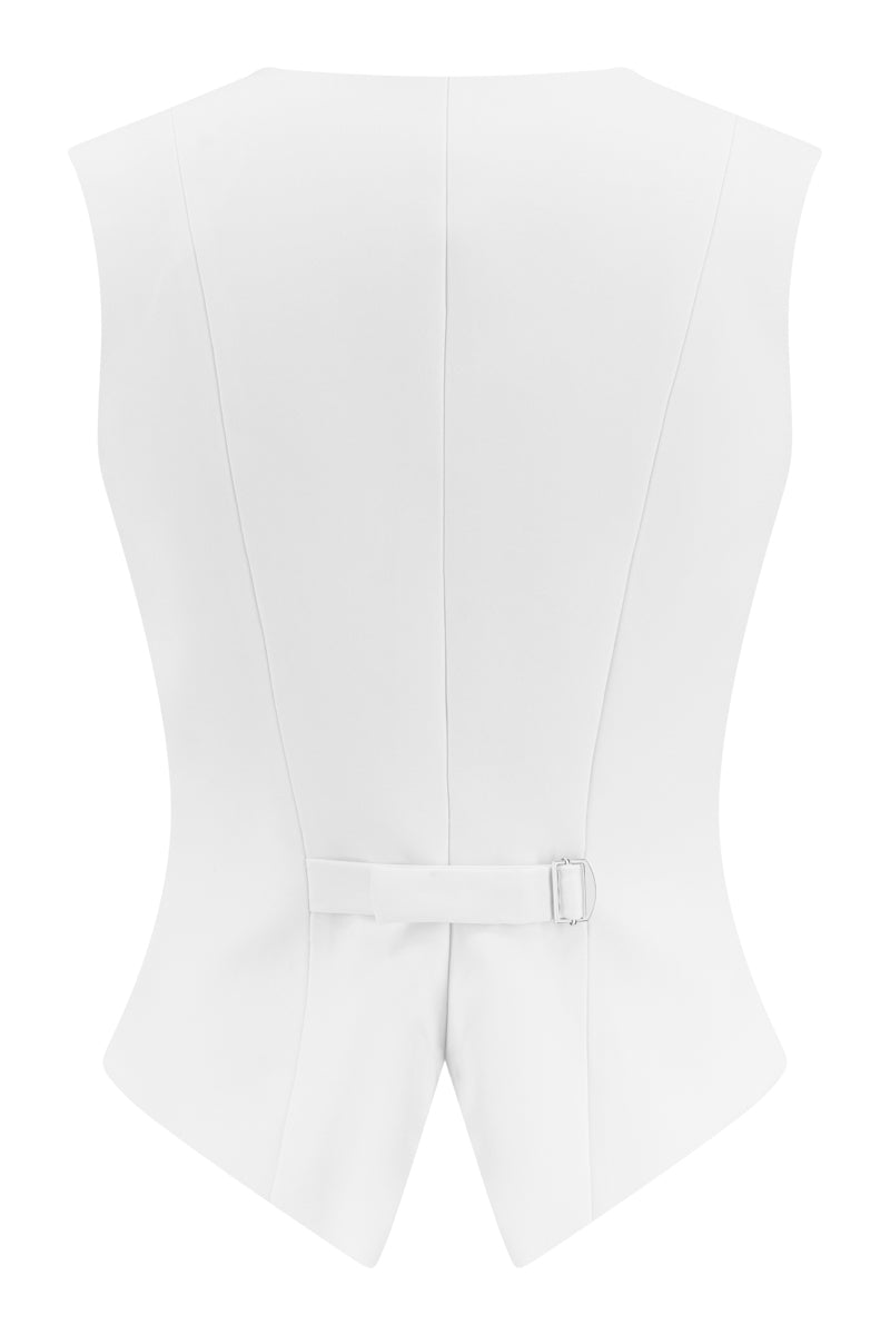 Back view of Lili Blanc chic sculpted sleeveless vest, showcasing tailored fit and sleek design in a stylish vest for women.