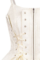 White deconstructed corset top by Sean Sheila, detailed view showing structured design and fabric texture.