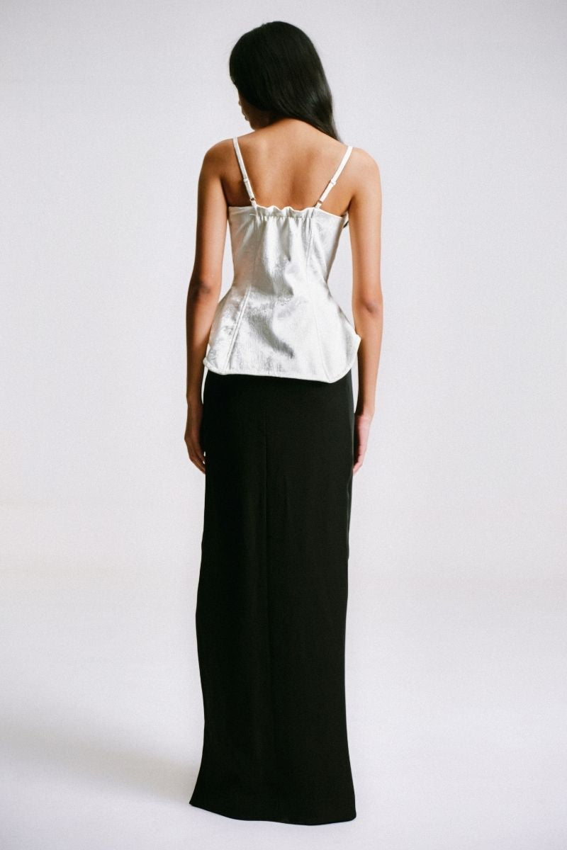 Back view of Sean Sheila deconstructed white corset top, featuring structured design and stylish fit, perfect for fashionable tops.