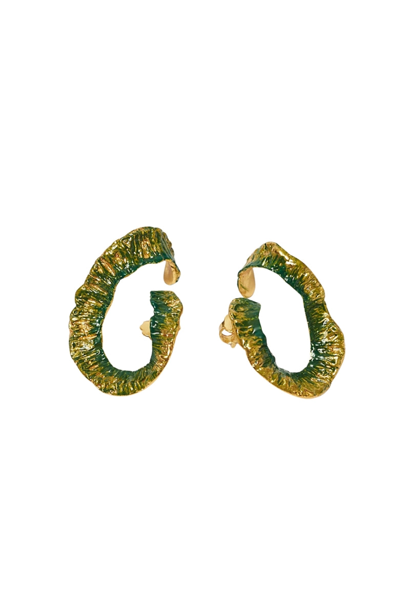 Sara & Flora mountain-themed hoops earrings featuring delicate gold-tone design with mountain silhouette and small dangling charms.