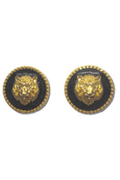 Natia x Lako black lion earrings featuring detailed lion head design on silver-tone dangle earrings.
