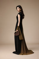 Jenny K Tran Stardust dress in black and gold glitter, elegant gown with shimmering fabric and stylish design.