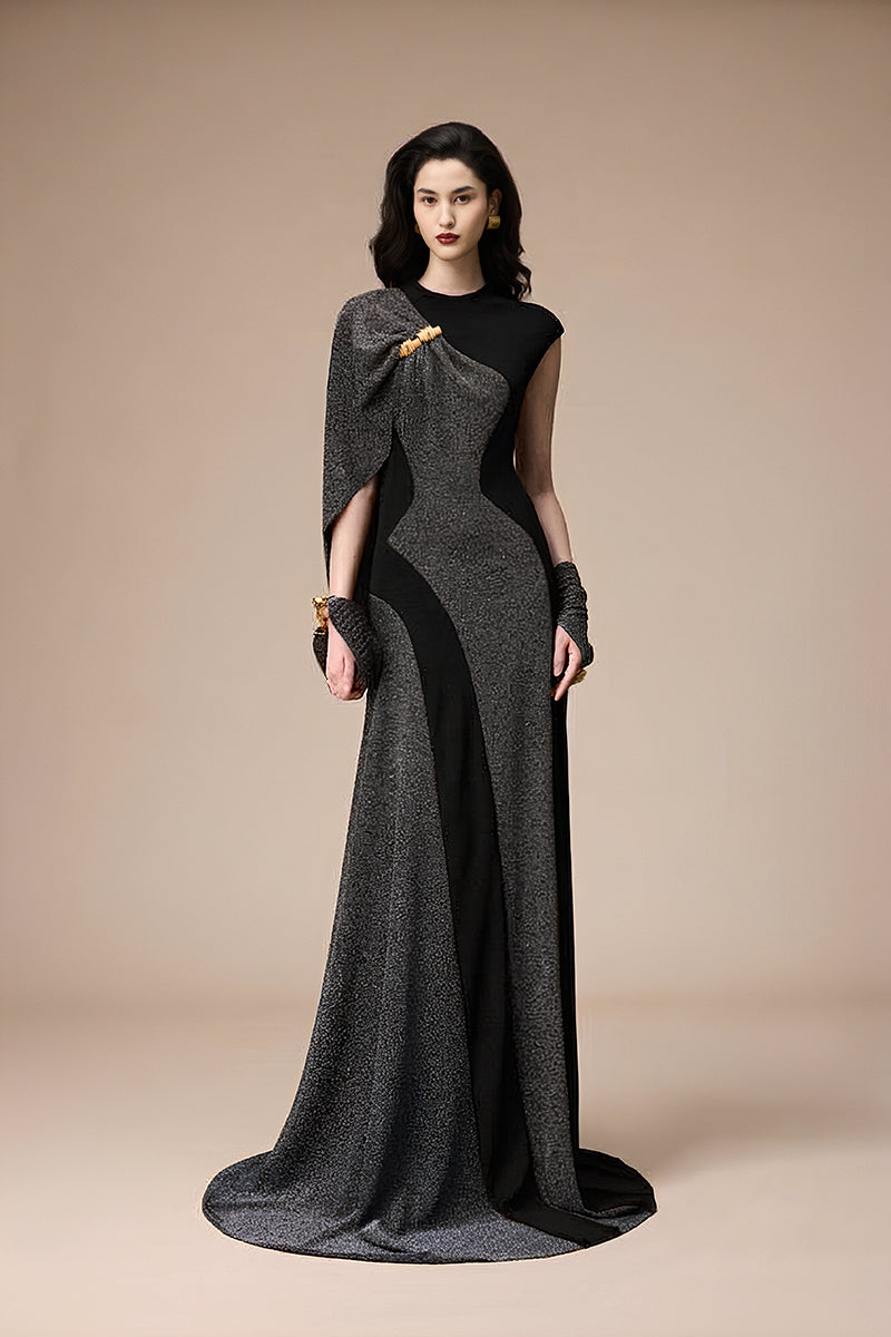 Jenny K Tran Stardust black and silver glitter gown with elegant design, perfect for formal events and evening wear.