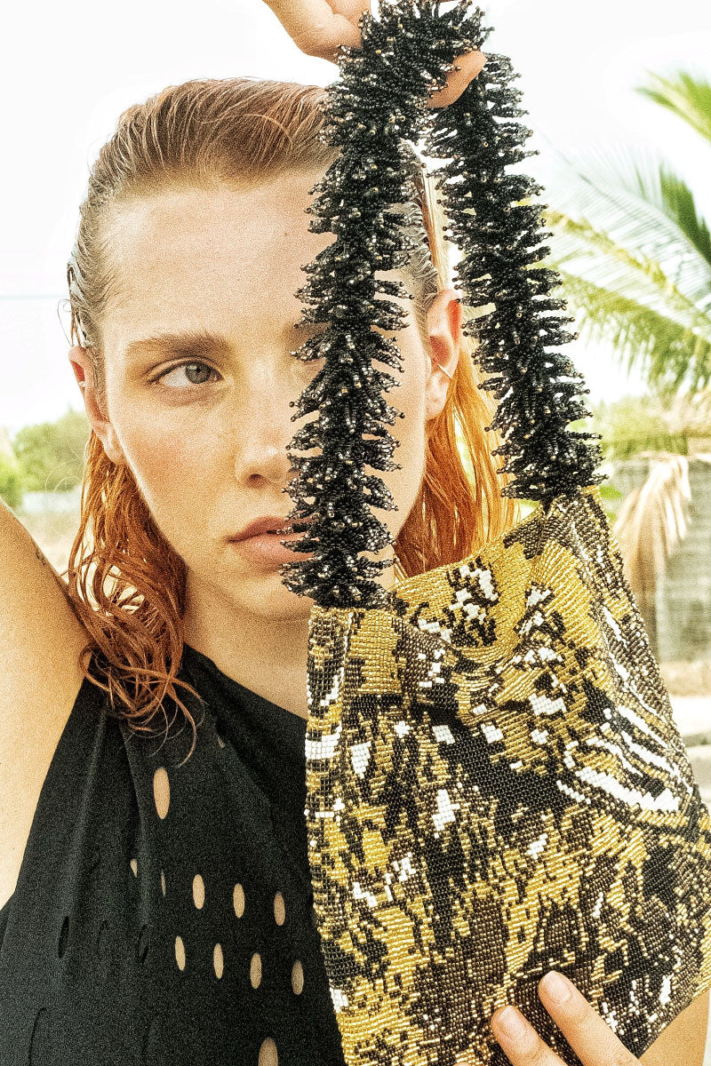 CLASH OF PRINTS IN BUTTERFLY GOLD, BLACK AND WHITE - CULT MIA