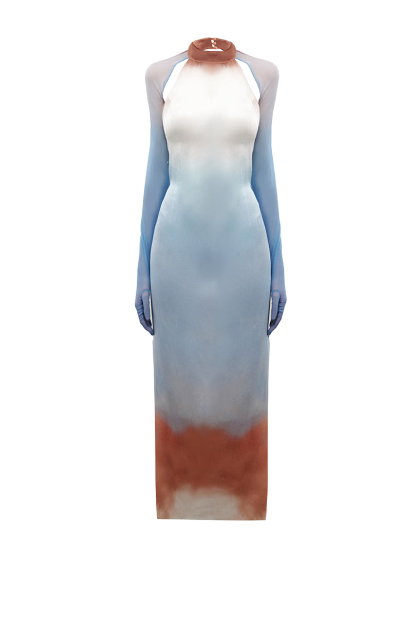 SUNSET TULLE MESH AND SATIN DRESS