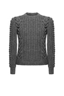 Liya grey Heritage sweater with a cozy knit texture, long sleeves, and a classic crew neckline.