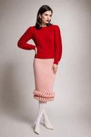 Liya red heritage sweater with a cozy knit design, long sleeves, and classic crew neckline.