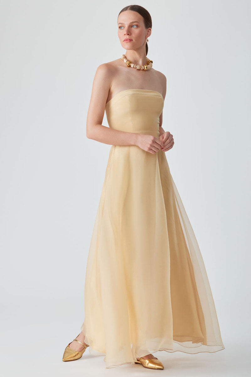 KOSALA STRAPLESS DRESS IN SAFFRON - CULT MIA
