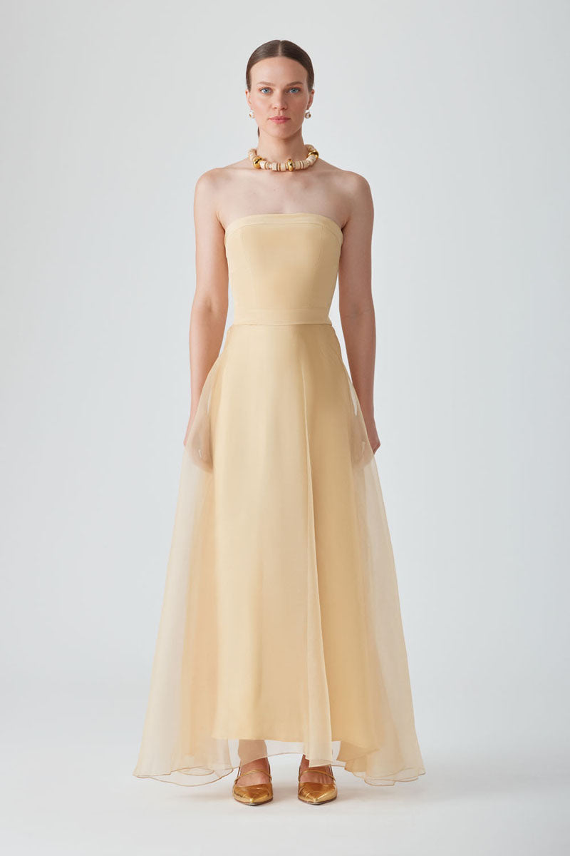 KOSALA STRAPLESS DRESS IN SAFFRON - CULT MIA