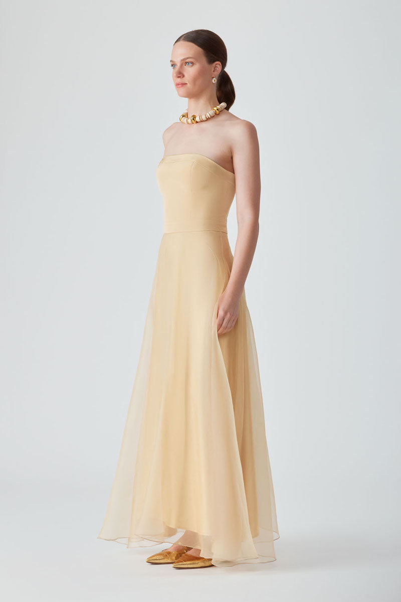KOSALA STRAPLESS DRESS IN SAFFRON - CULT MIA