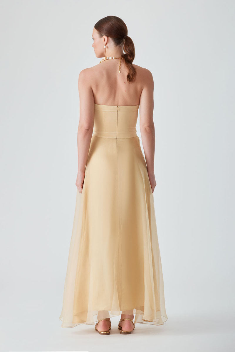 KOSALA STRAPLESS DRESS IN SAFFRON - CULT MIA