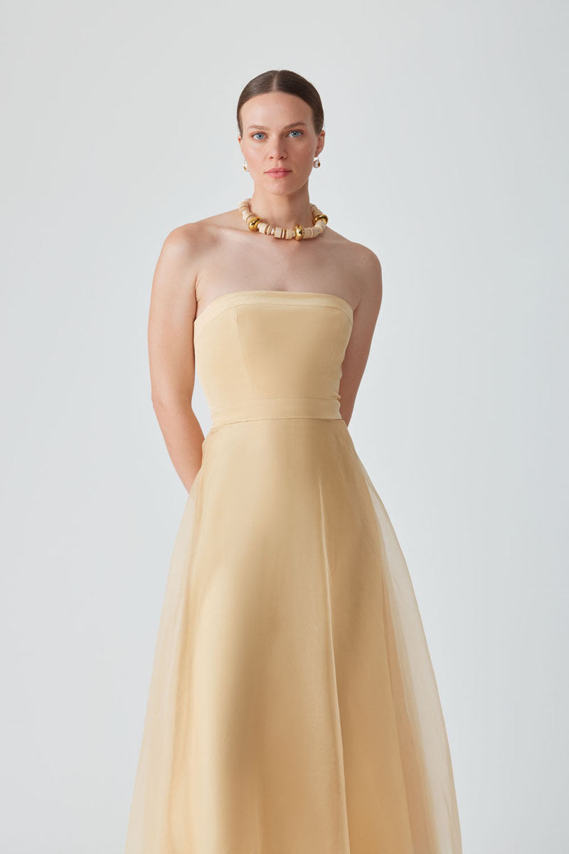 KOSALA STRAPLESS DRESS IN SAFFRON - CULT MIA