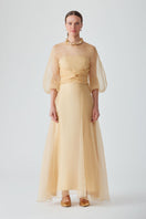 MASTANI Roohi Organza Top and Kosala Strapless Dress Set, elegant co-ords in sheer organza fabric with intricate detailing.