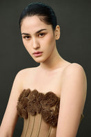 Brown EEGEN STUDIO Sahara gown from the Sahara set, featuring elegant fabric and intricate design details.
