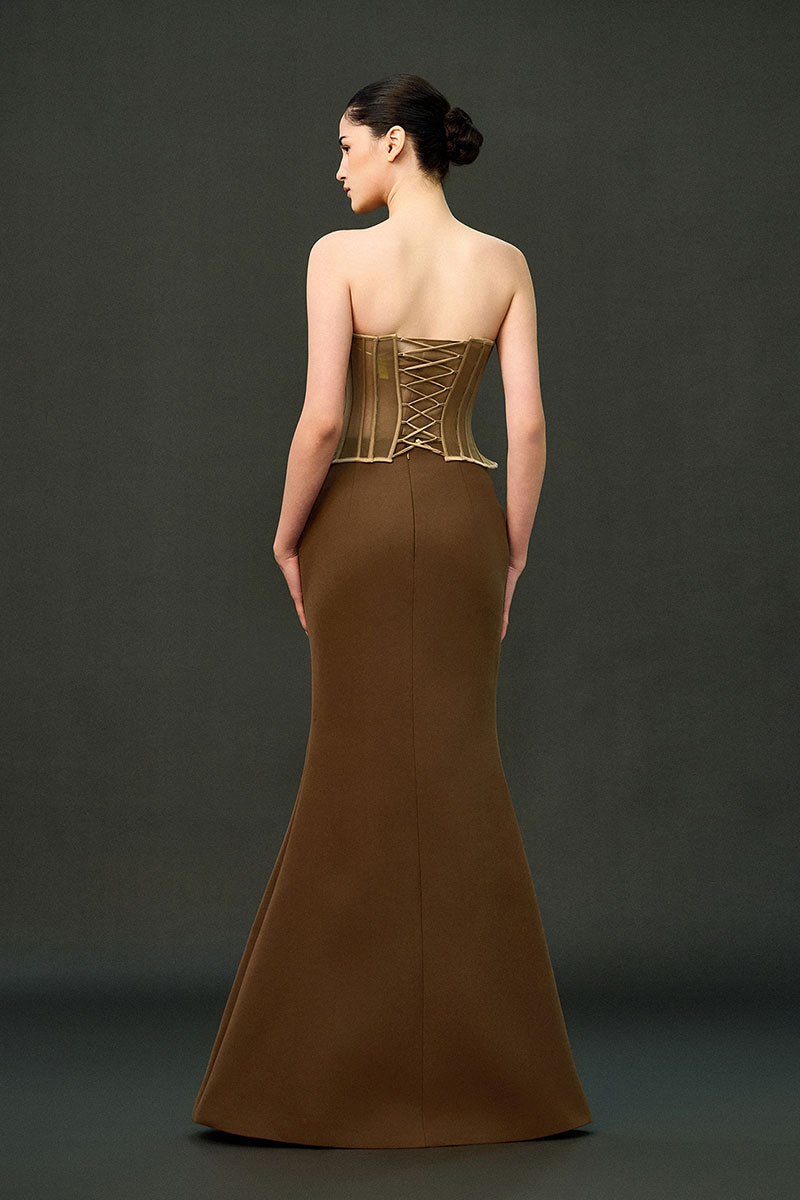 EEGEN STUDIO Sahara gown set in brown, featuring elegant, flowing design perfect for stylish, comfortable wear