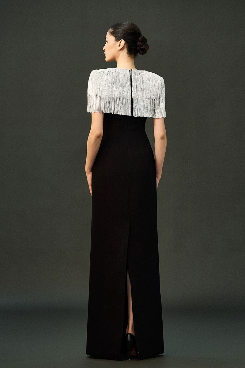 Black Sable gown by EEGEN STUDIO featuring elegant fabric and flowing design, perfect for formal occasions.
