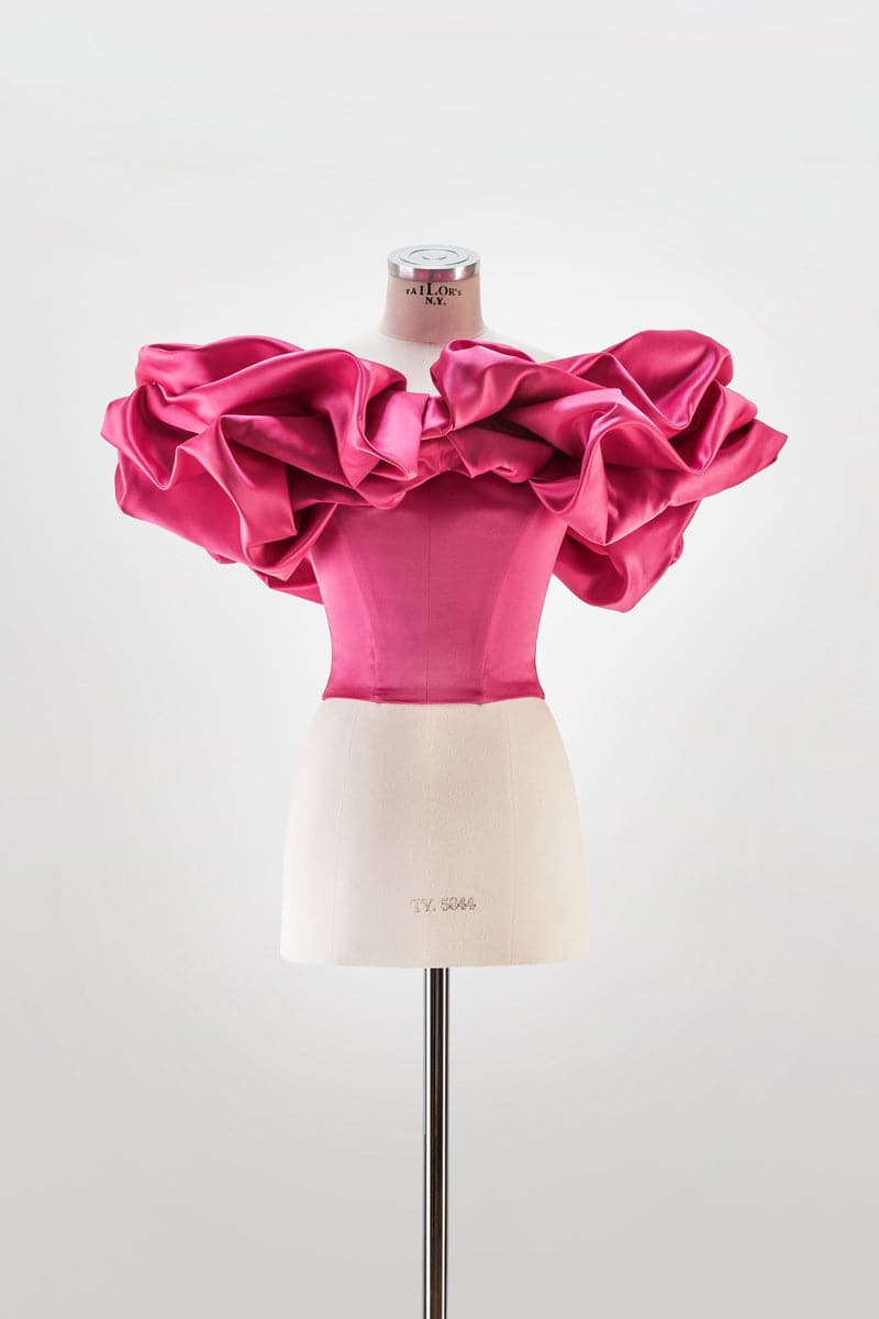FUCHSIA LACE-UP CORSET WITH MERINGUE FLOUNCES - CULT MIA