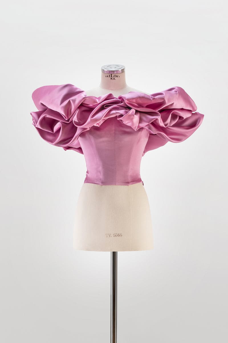 PINK LACE-UP CORSET WITH MERINGUE FLOUNCES - CULT MIA