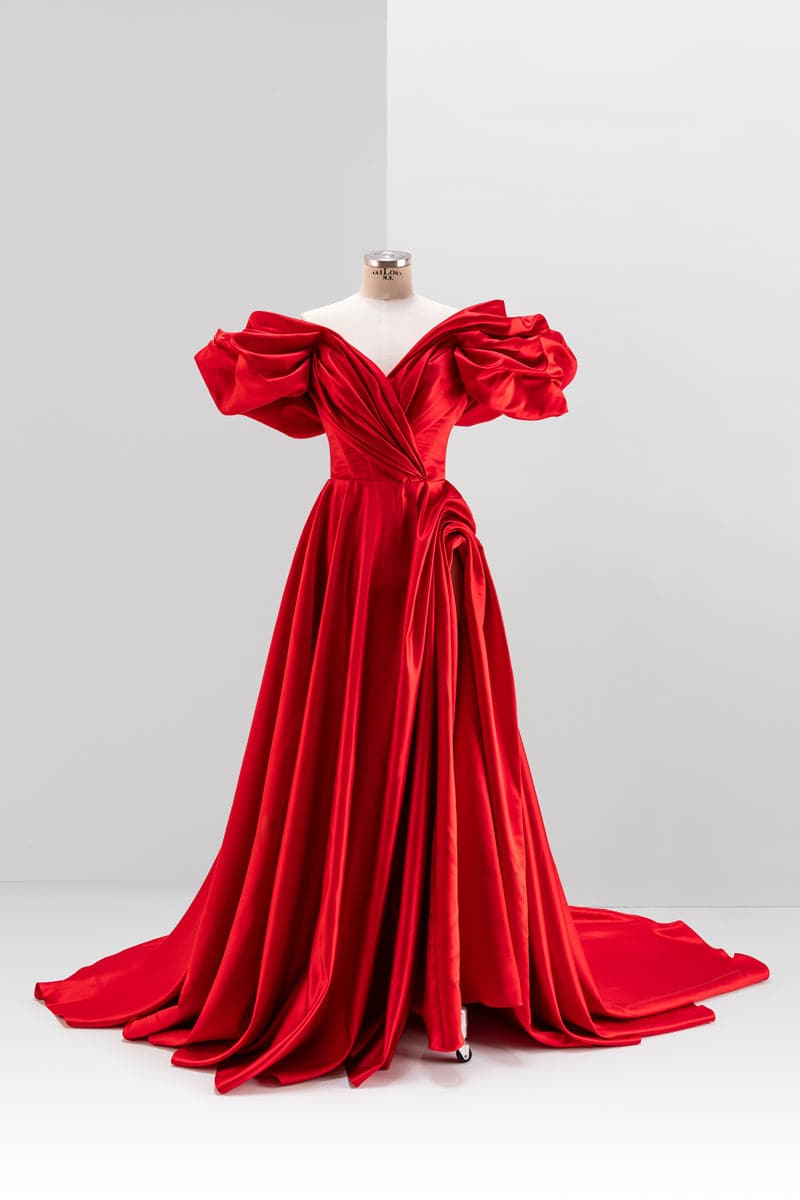 RED VOLUME SCULPTED GOWN - CULT MIA