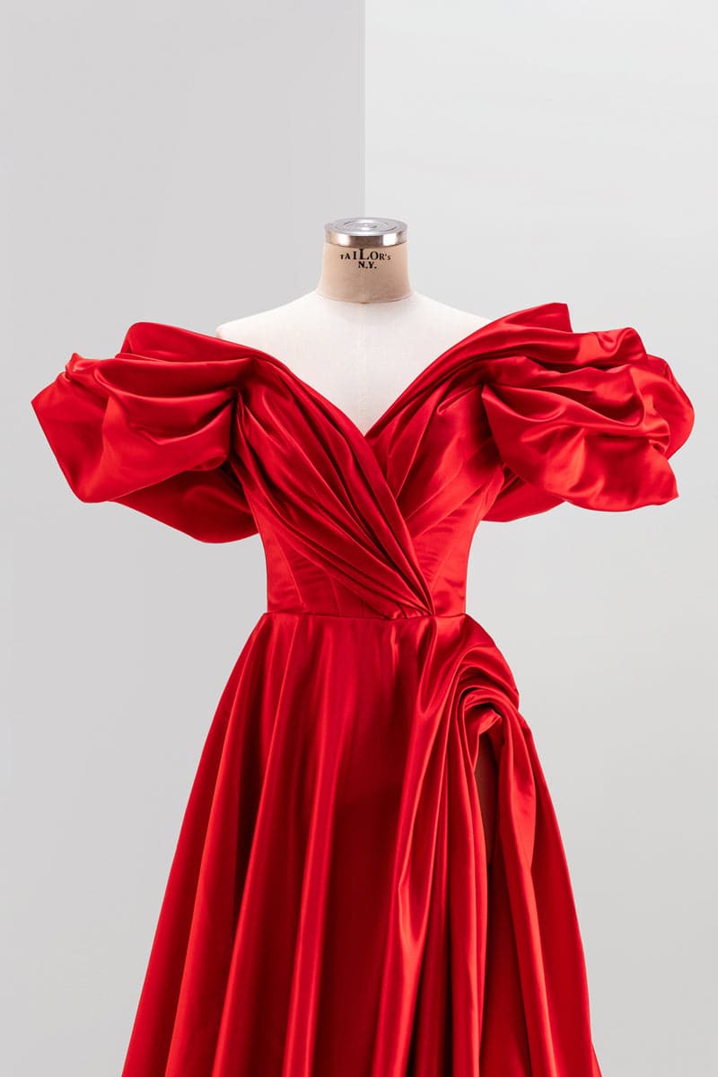 elegant red cocktail dress RED VOLUME SCULPTED GOWN | CULT MIA