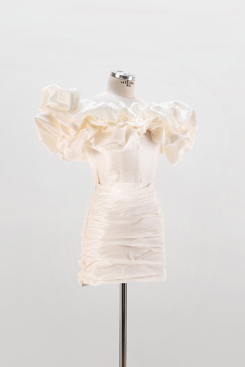 MILK LACE-UP CORSET WITH MERINGUE FLOUNCES - CULT MIA