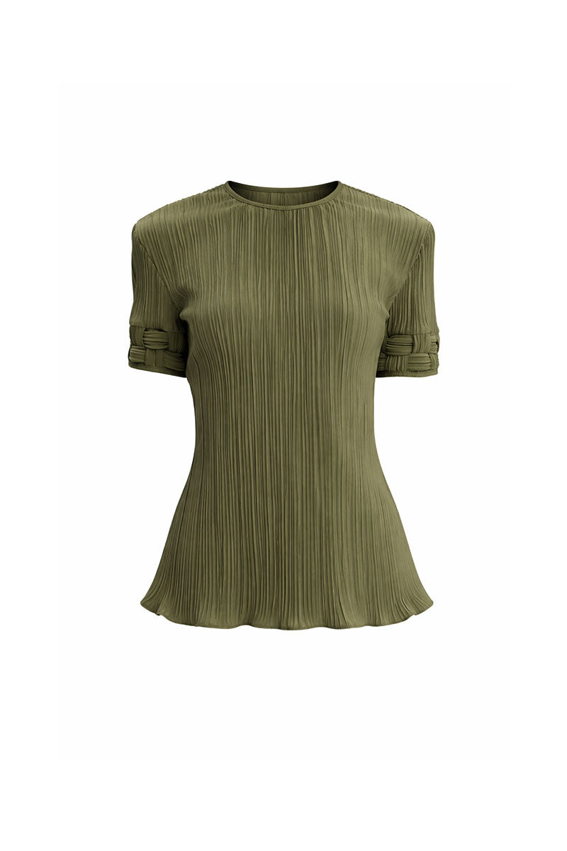 Forest green SABIA TOP by Maylé Vásquez, stylish sleeveless blouse with a relaxed fit, shown on a model.