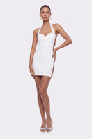 White Nana Jacqueline Sabina mini dress with ring cutout detail, stylish and fitted, perfect for casual or dressy occasions.