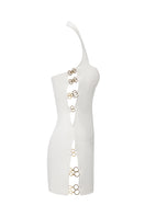 White Nana Jacqueline Sabina mini dress with ring cutouts, featuring a stylish and modern design perfect for casual or dressy occasions.