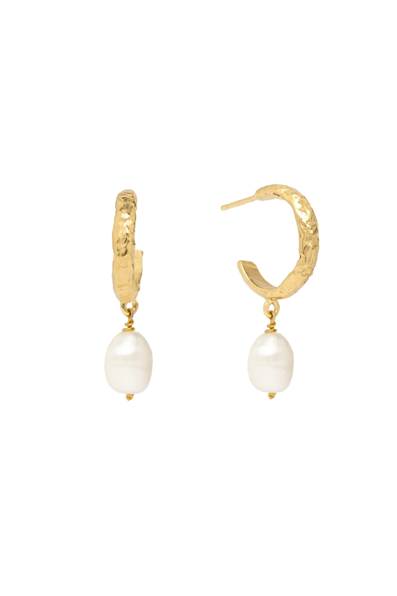 LAVANI JEWELS Sadie pearl earrings featuring elegant white pearls and a delicate design, perfect for sophisticated styles.