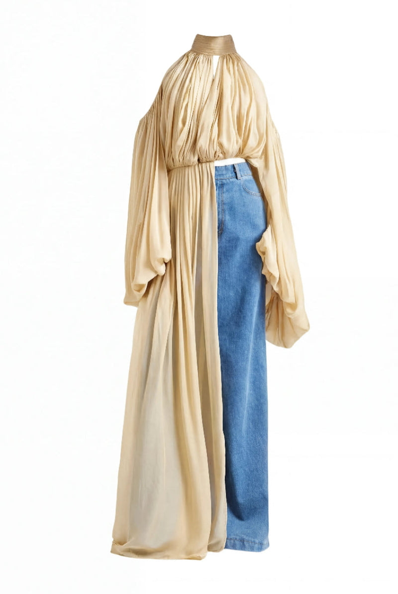 Deme by Gabriella sage and indigo co-ord set featuring coordinated top and matching pants, stylish and elegant for casual wear