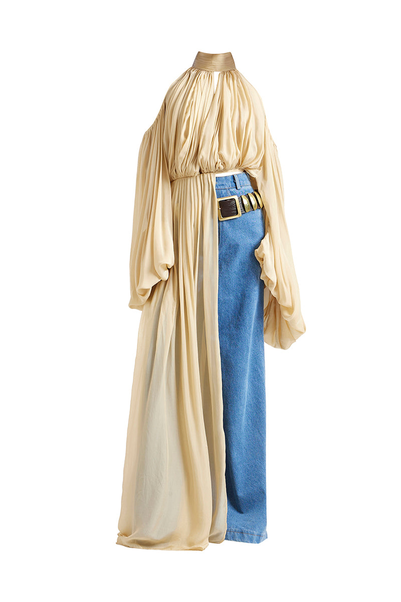 SAGE CO-ORD SET IN GOLD AND INDIGO