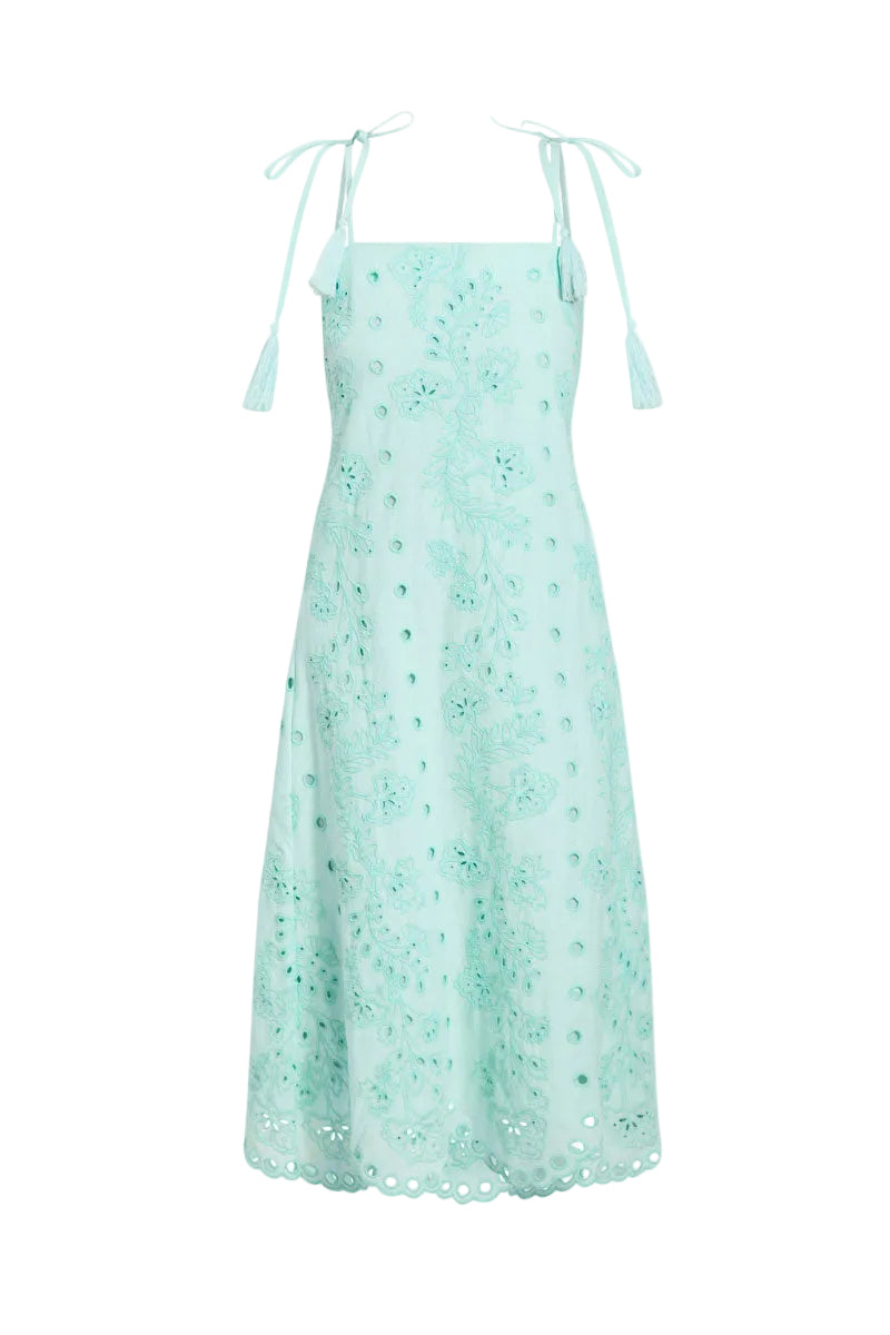 SALVADOR TASSEL MIDI DRESS IN TIDAL BLUE