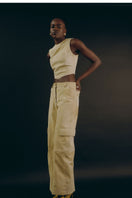 ZUT Sam Pants in butter yellow, stylish and comfortable pants with a relaxed fit, shown on a model.