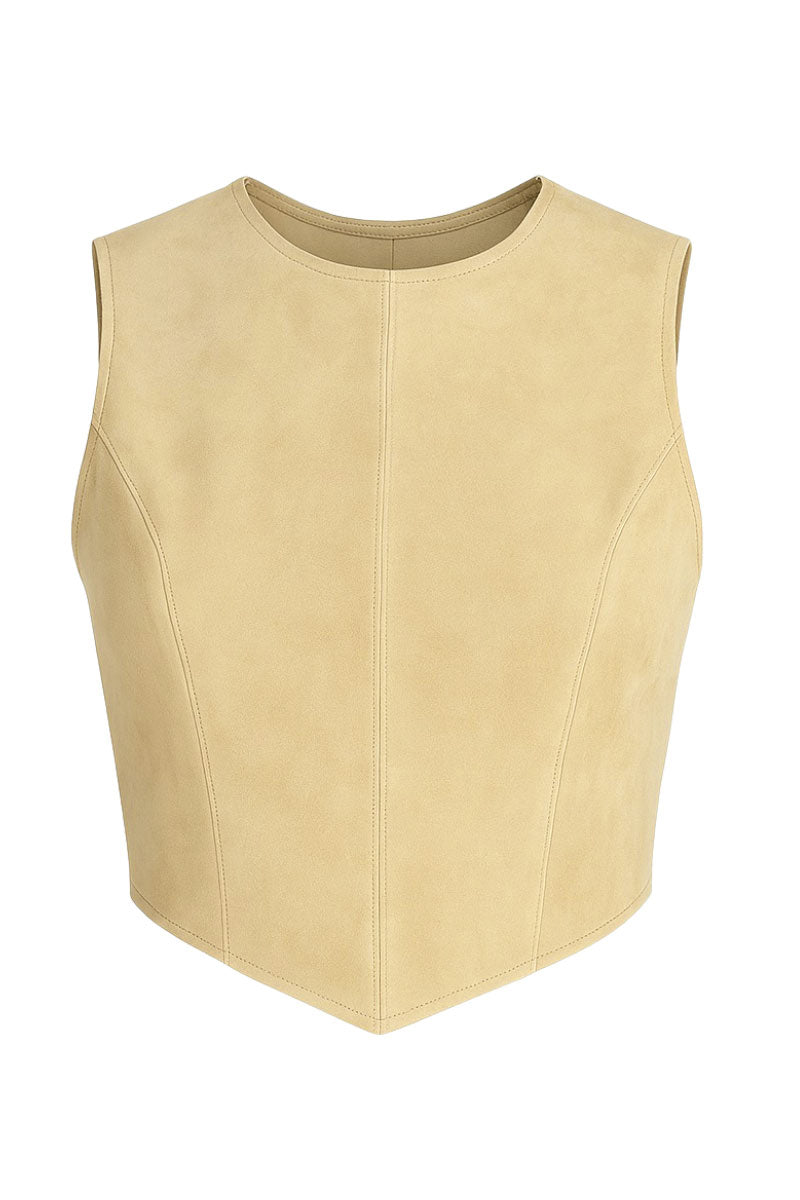 ZUT butter yellow Sam top, stylish sleeveless blouse with round neckline, casual and trendy for everyday wear.