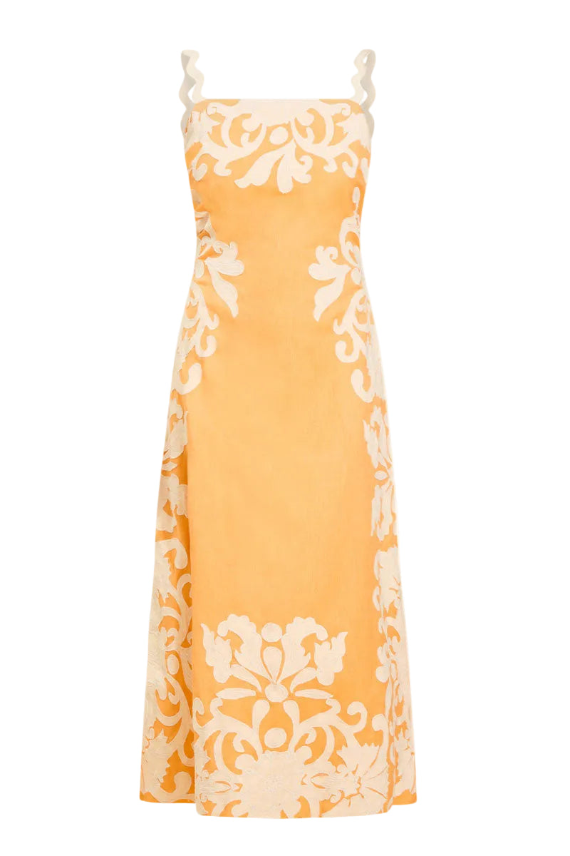 SAMMY EMBROIDERED MIDI DRESS IN BLUSHED CITRUS