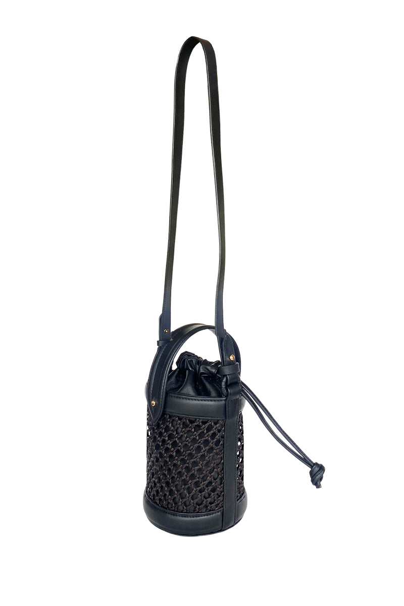 Black ISIDORA MALVA Sandoná mini bucket shoulder bag with a compact design and adjustable strap.
