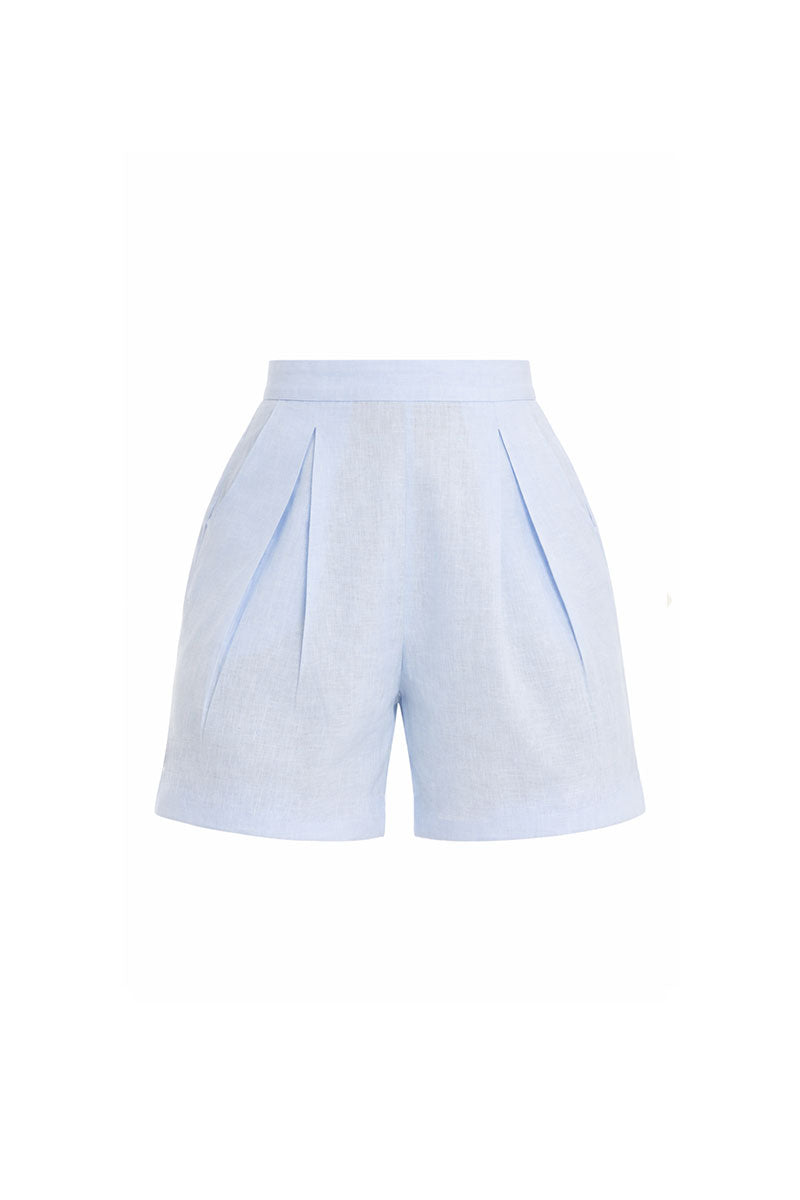 Baby blue Maylé Vásquez Sarena shorts for kids, featuring a comfortable, stylish design perfect for warm weather.