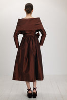 Ana + Maria Sasha Mahogany midi dress featuring a stylish, elegant design and rich mahogany color.