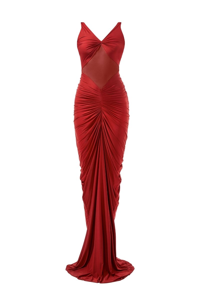 SAVANNAH MAROON RUCHED GOWN - CULT MIA