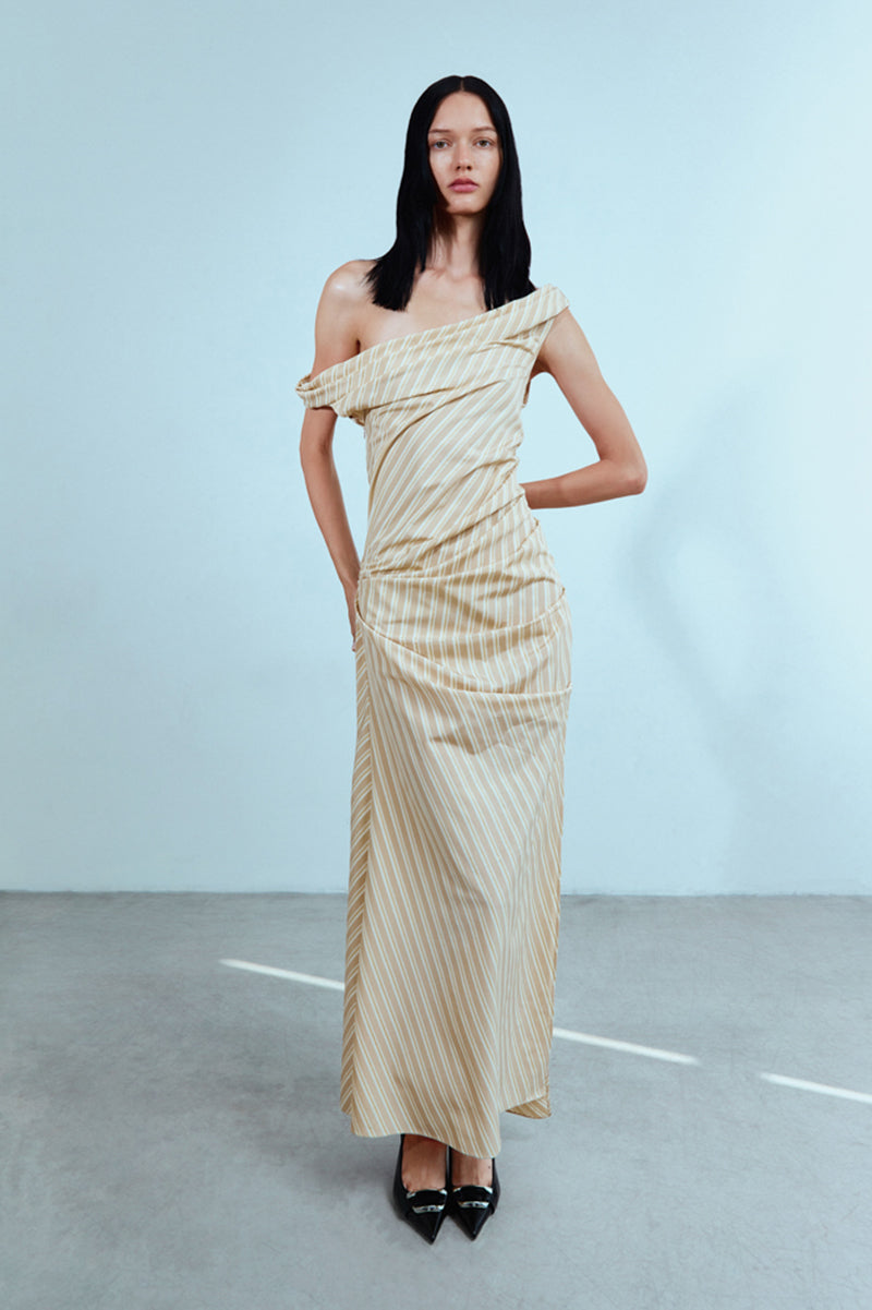 YELLOW DRAPING MAXI DRESS - CULT MIA