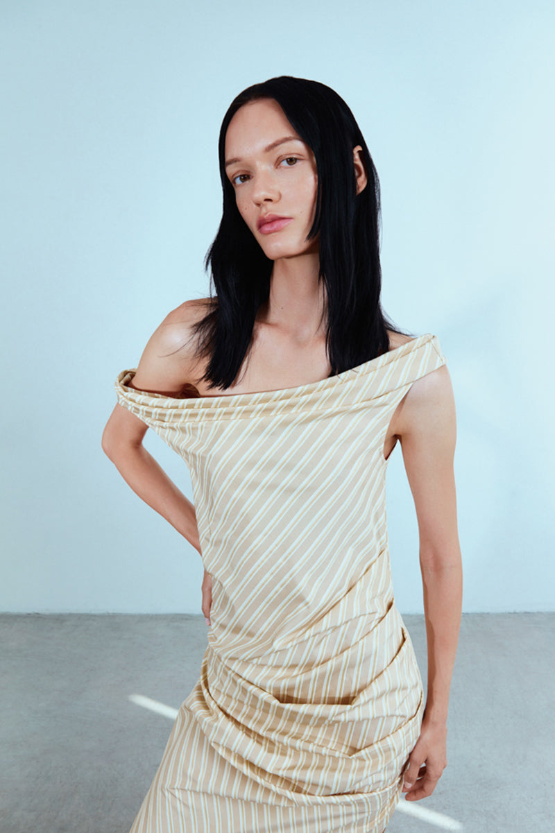 YELLOW DRAPING MAXI DRESS - CULT MIA