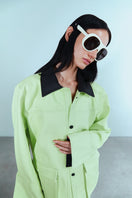 Green denim jacket from Sayya, lightweight casual jacket with button-front and classic collar, perfect for everyday wear.