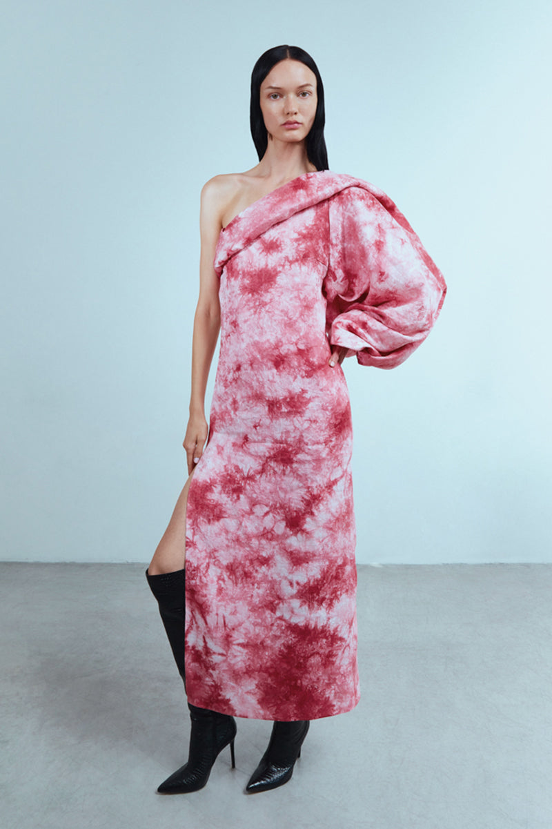 RED TIE DYE SILK MAXI DRESS - CULT MIA