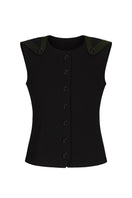 Black Bassigue scuba button-down vest, a stylish and comfortable men's top with a sleek design and front button closure.